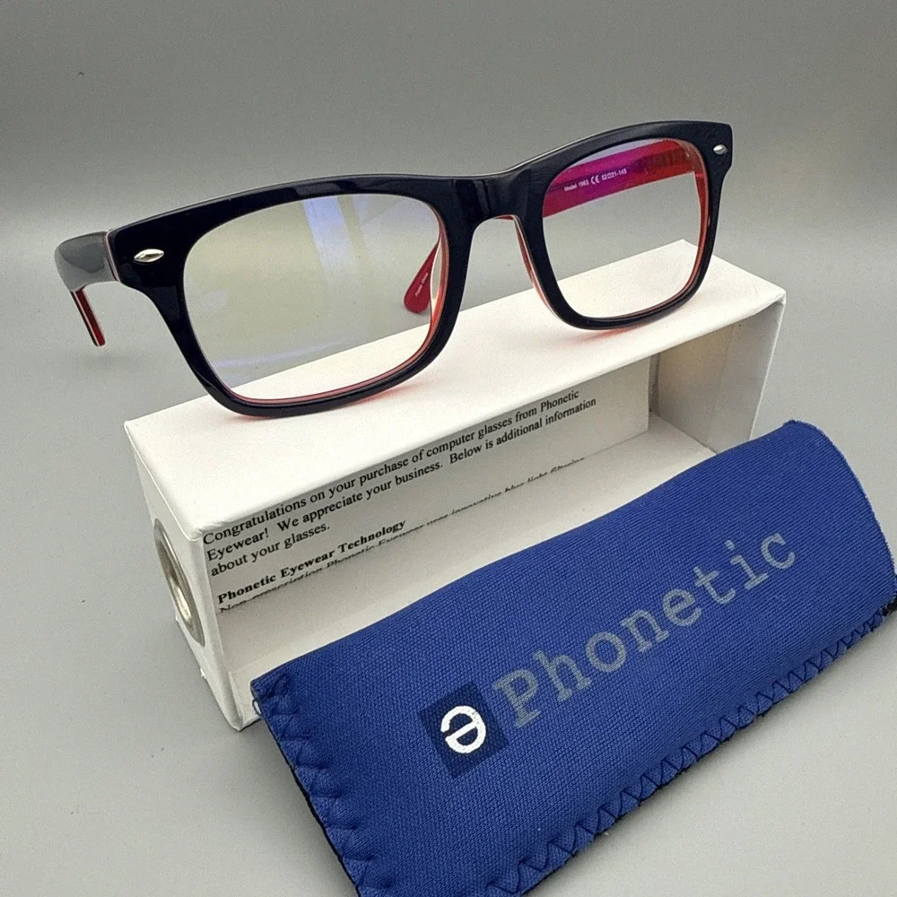 E Phonetic Computer Eyewear Blue/Red - FDA Registered, UVA/UVB Protection /Box